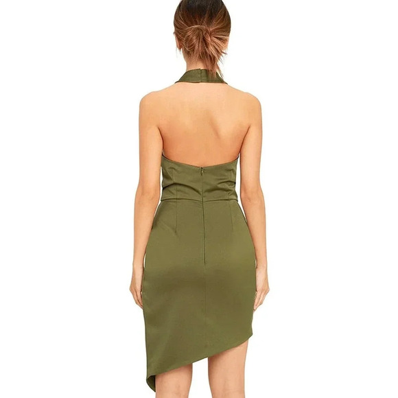 NWOT $148 ELLIATT Camo Olive Green Halter Dress - Asymmetric Cocktail Mini Dress - Picture 2 of 11